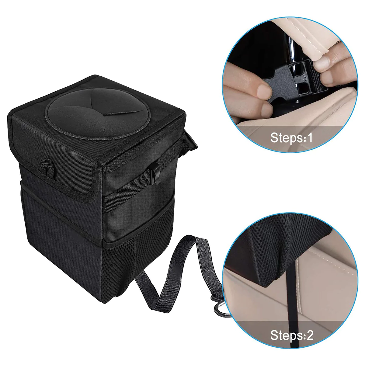 Waterproof Car Trash Can with Lid and Storage Pockets, Custom-Fit For Car, 100% Leak-Proof Car Organizer, Waterproof Car Garbage Can, Multipurpose Trash Bin for Car WAJE234