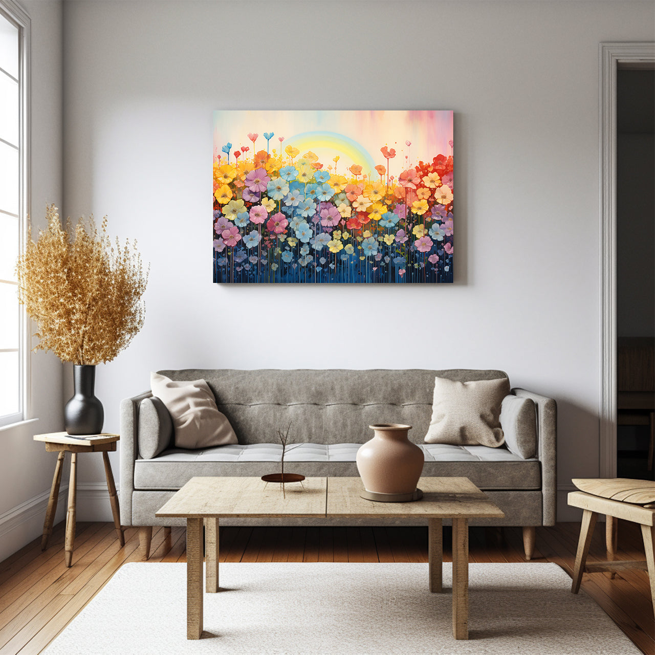 Wildflowers on Canvas, Colorful Wildflower Field Art Print 02, Minimalist Flower Wall Art, Abstract Wall Art, Watercolor flowers, Floral Print, Classic, Rustic Farmhouse, Wildflower Home Decor, Flower Painting Canvas, Floral Wall Art