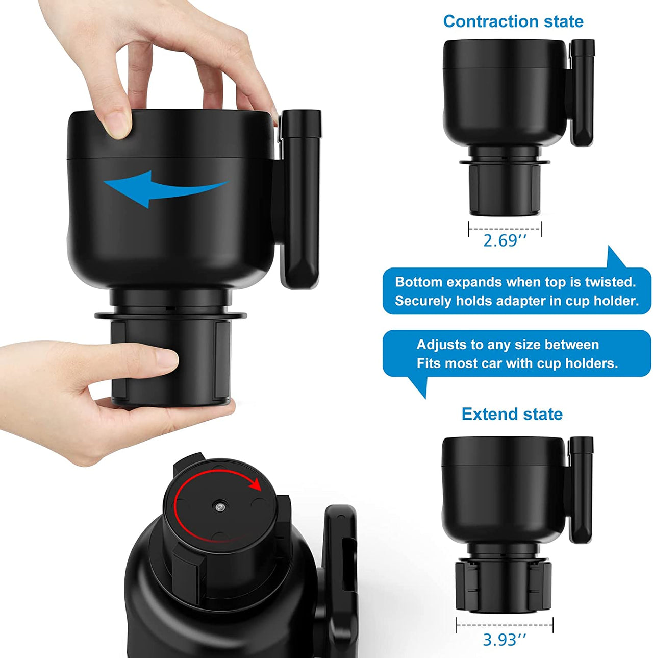 Car Cup Holder 2-in-1, Custom-Fit For Car, Car Cup Holder Expander Adapter with Adjustable Base, Car Cup Holder Expander Organizer with Phone Holder WALI233