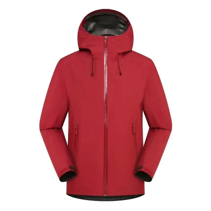 Three-Layer Waterproof Outdoor Jacket – Hooded Windproof Shell for Hiking, Skiing & Camping