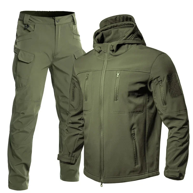 Men’s Soft Shell Tactical Jacket – Waterproof Fleece Lined Outdoor Winter Warm Coat Set