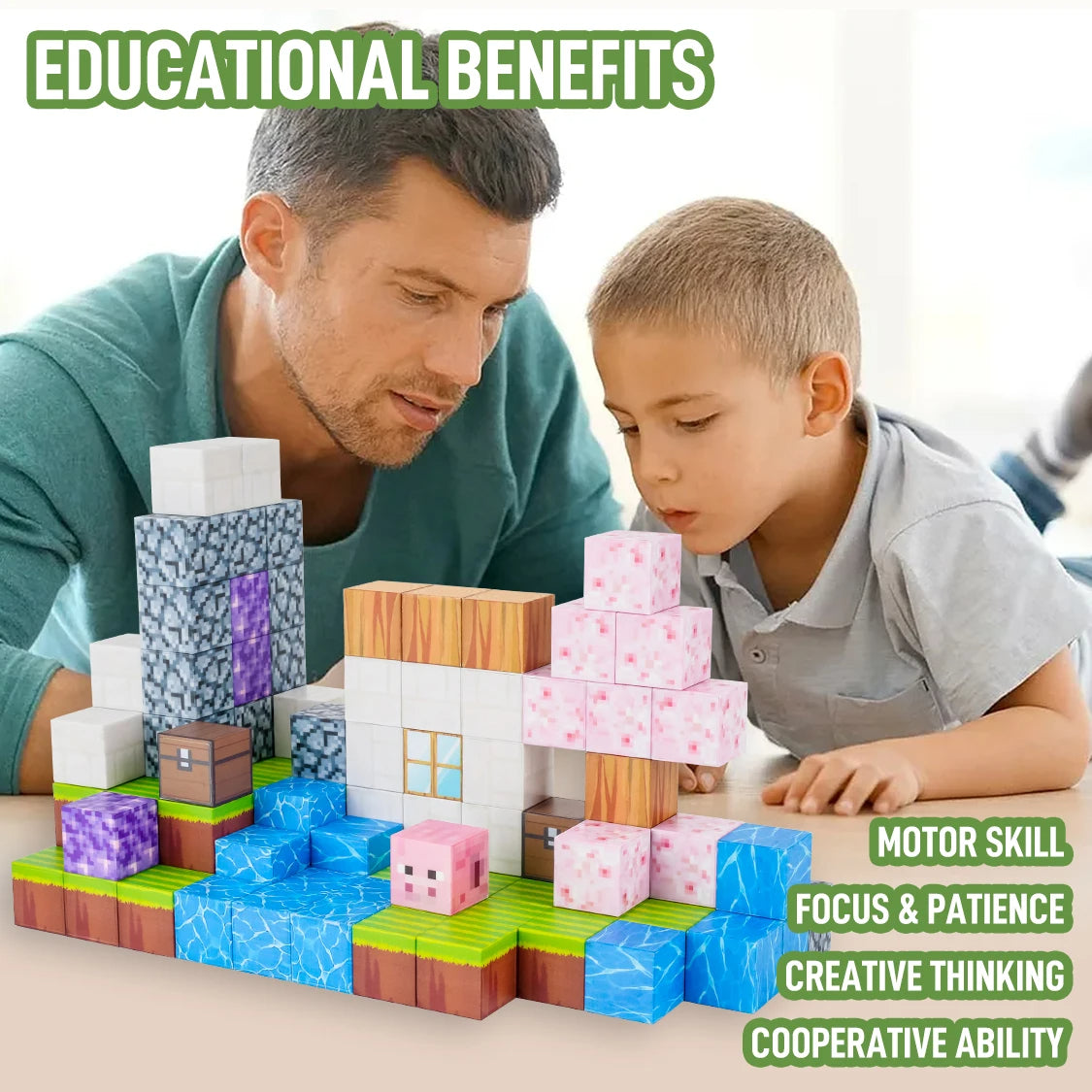 Magnetic Blocks Constructor, Sakura Island 112pcs, Wooden Constructor, Table Game, Wooden Cubes toys, Handmade Gift Idea, 3D puzzle, Kids Christmas Gift C54