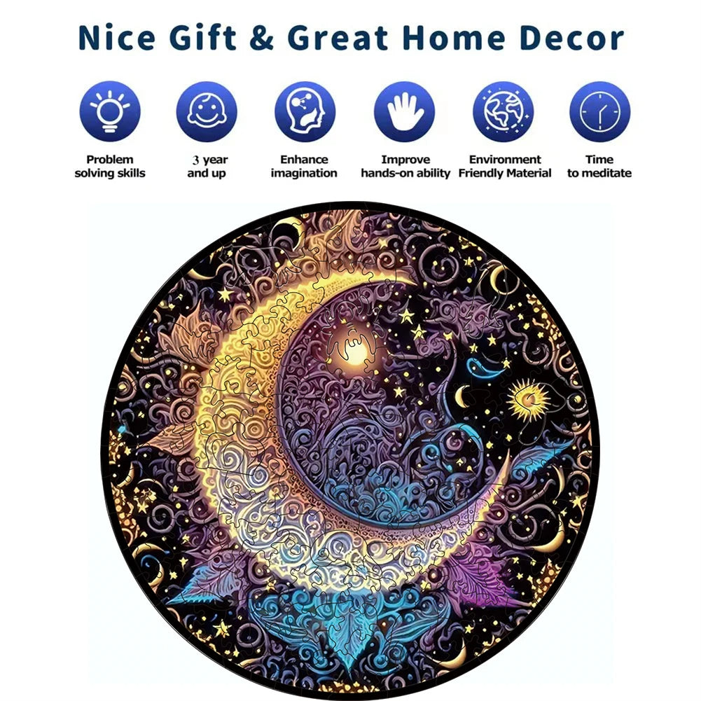 Unique Wooden Jigsaw Puzzle, Magic Moon Stained Glass Puzzle, Wooden Jigsaw Puzzle, Mindfulness & Educational Animals Game for All Ages, Unique Sustainable, Wildlife Gift, Christmas gift Idea C173
