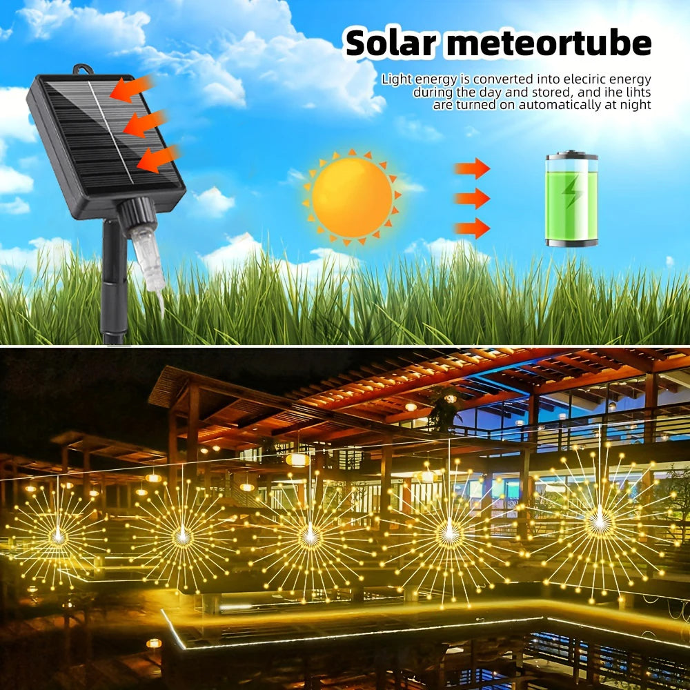 4/5PCS Solar Hanging Firework Lights | Outdoor Waterproof Fairy Lights with 8 Modes for Garden, Patio, Wedding, Party, Christmas Decoration