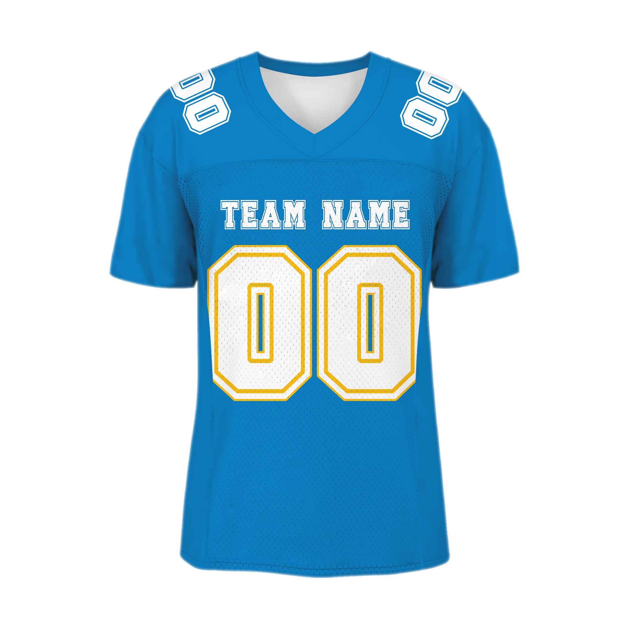 Custom Blue White-Gold Mesh Authentic Football Jersey