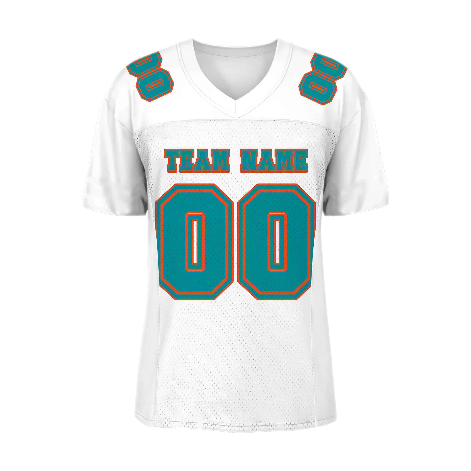 Custom White Aqua-Orange Mesh Authentic Football Jersey