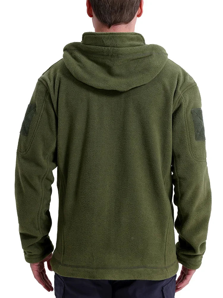 Men’s Outdoor Fleece Jacket – Warm Full Zip Multi-Pocket Hooded Tactical Style Jacket