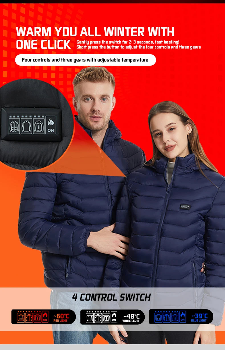 Electric Heated coat jacket winter jacket for outdoors skiing camping hiking adjustable heating levels  for men for women C6