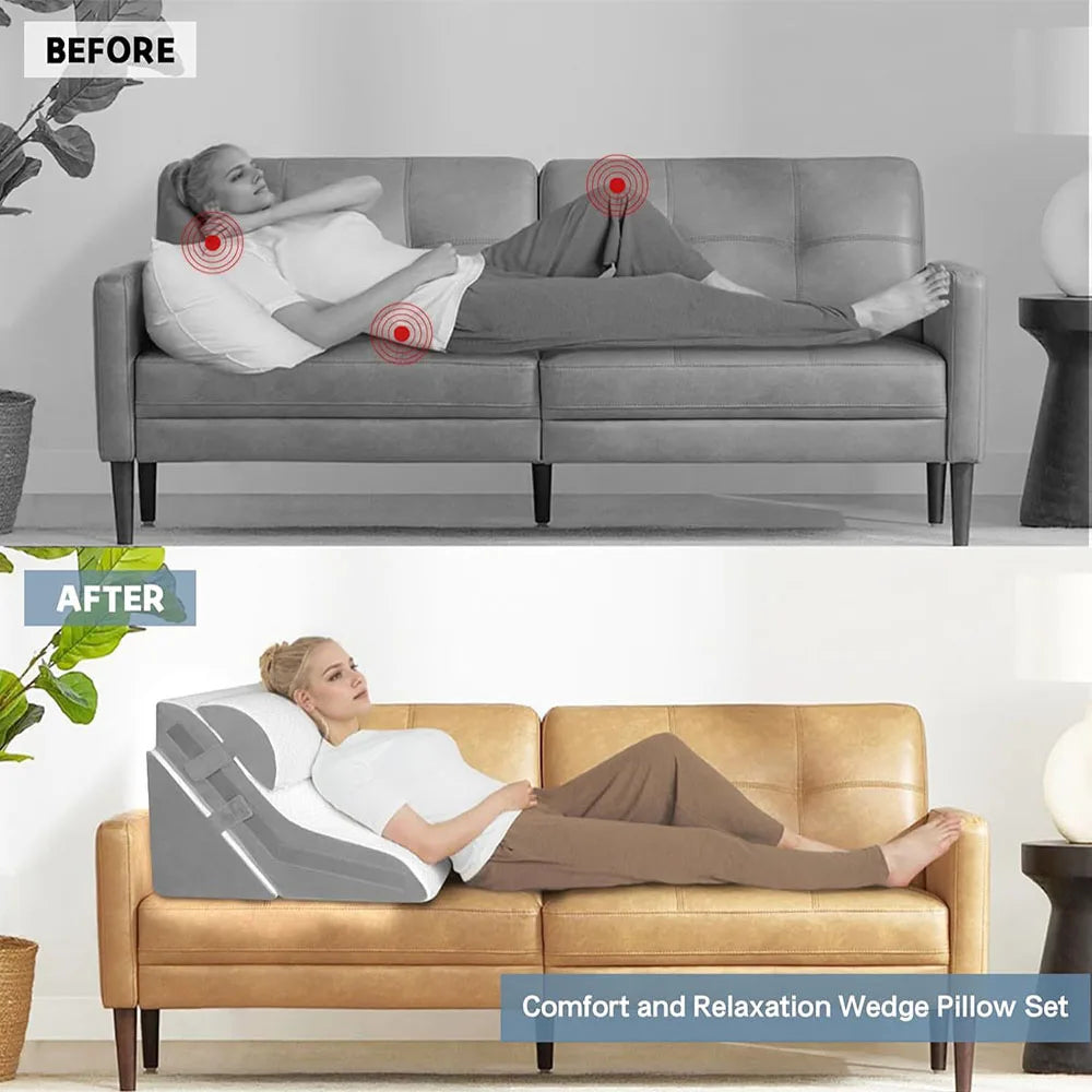 3PCS Adjustable Wedge Pillow Set – Folding Triangle Support Pillows for Sleeping, Reading, and Rest