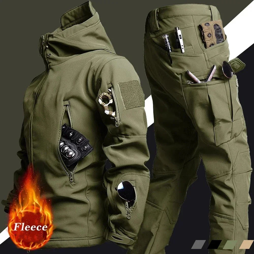 Men’s Soft Shell Tactical Set – Waterproof Fleece Lined Multi-Pocket Outdoor Wear