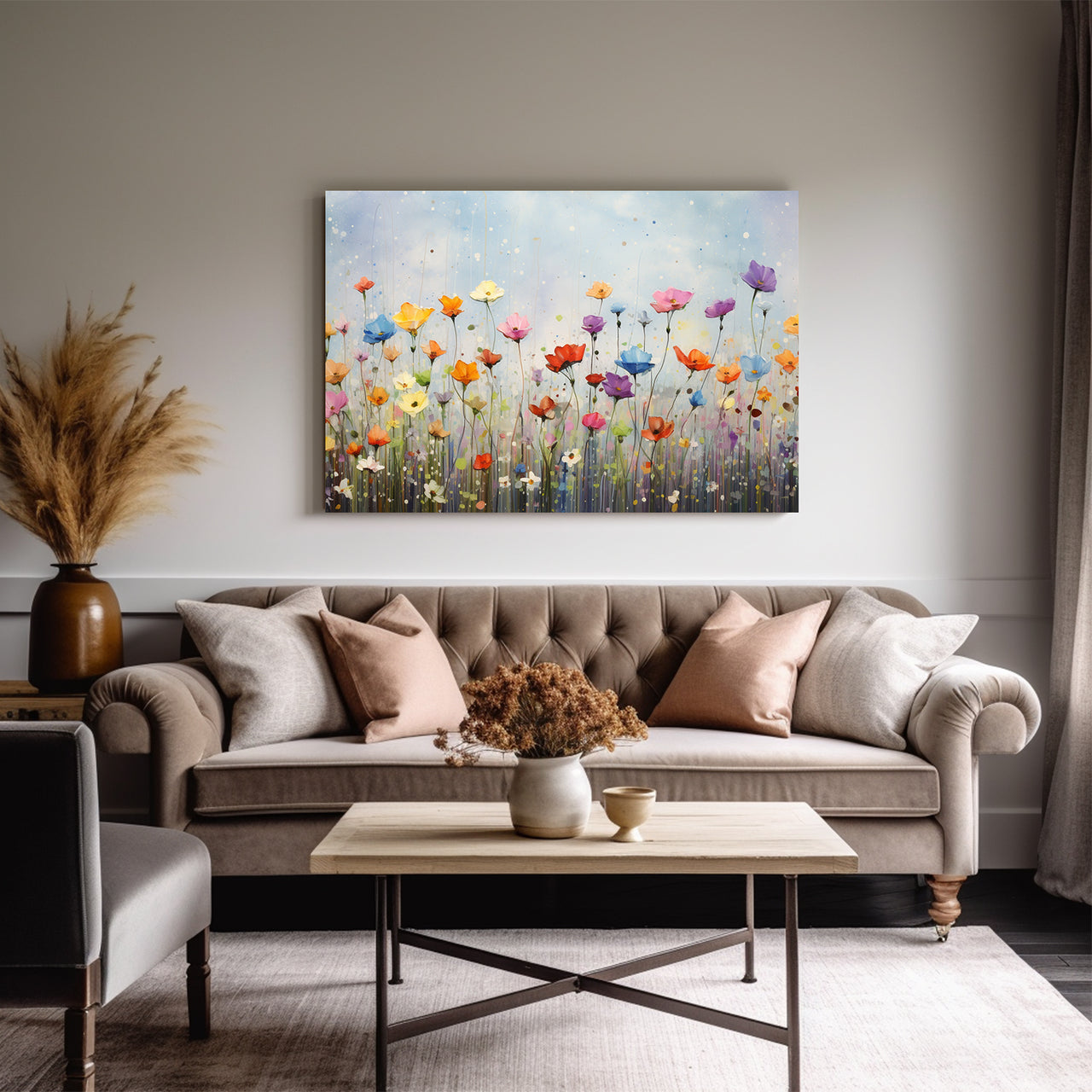 Wildflowers on Canvas, Flowers in Rain 01, Minimalist Flower Wall Art, Abstract Wall Art, Watercolor flowers, Floral Print, Classic, Rustic Farmhouse, Wildflower Home Decor, Flower Painting Canvas, Floral Wall Art