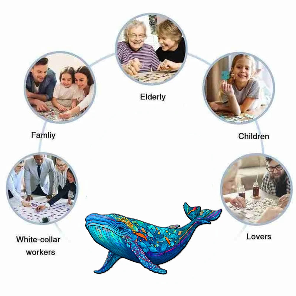 Unique Animal Wooden Jigsaw Puzzles, Whale Laser Cut puzzle, Unique Whale Shape Challenge, DIY Crafts, Educational Toys for Adults and Kids, Perfect Gift Idea, Christmas gift Idea 187