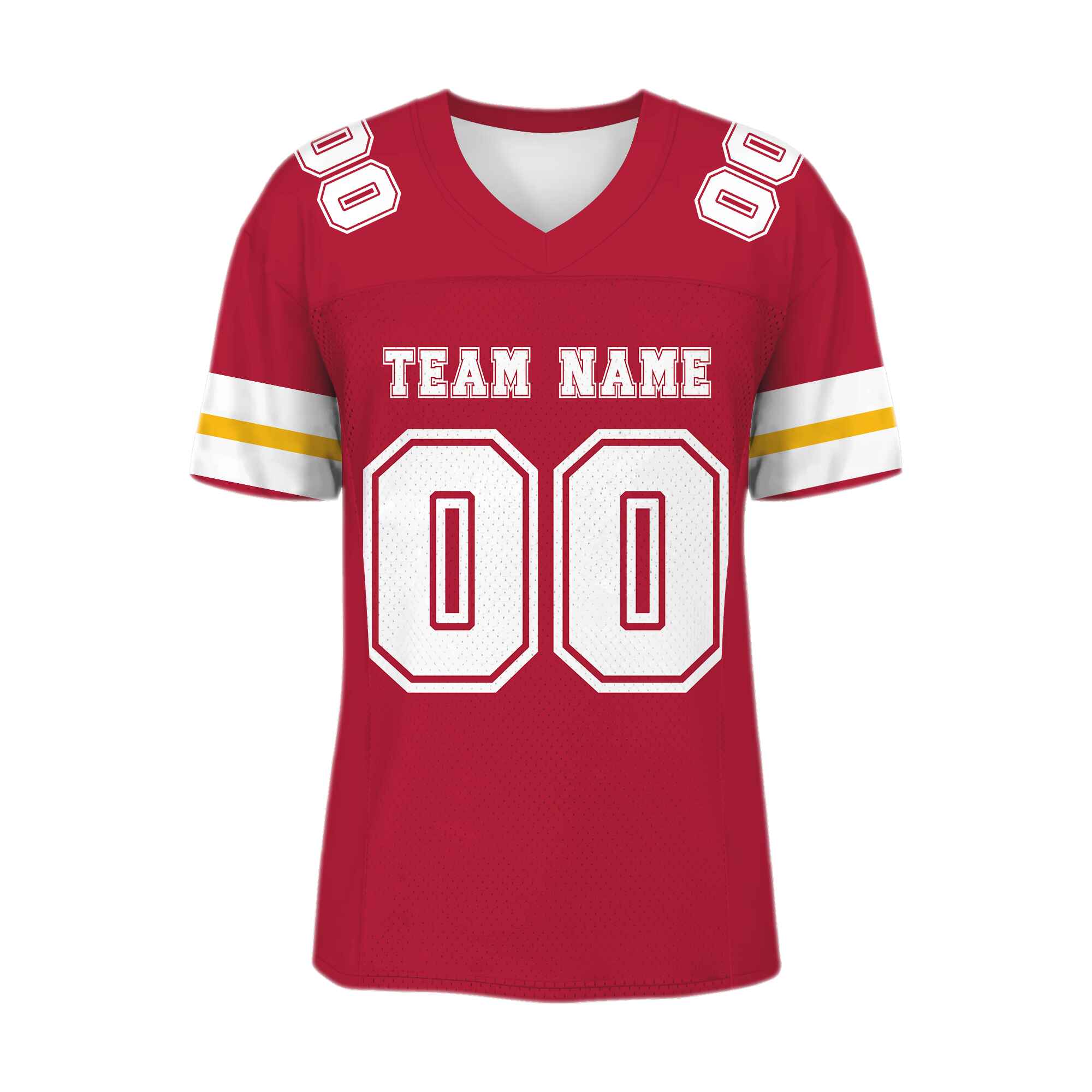 Custom Red White-Gold Mesh Authentic Football Jersey