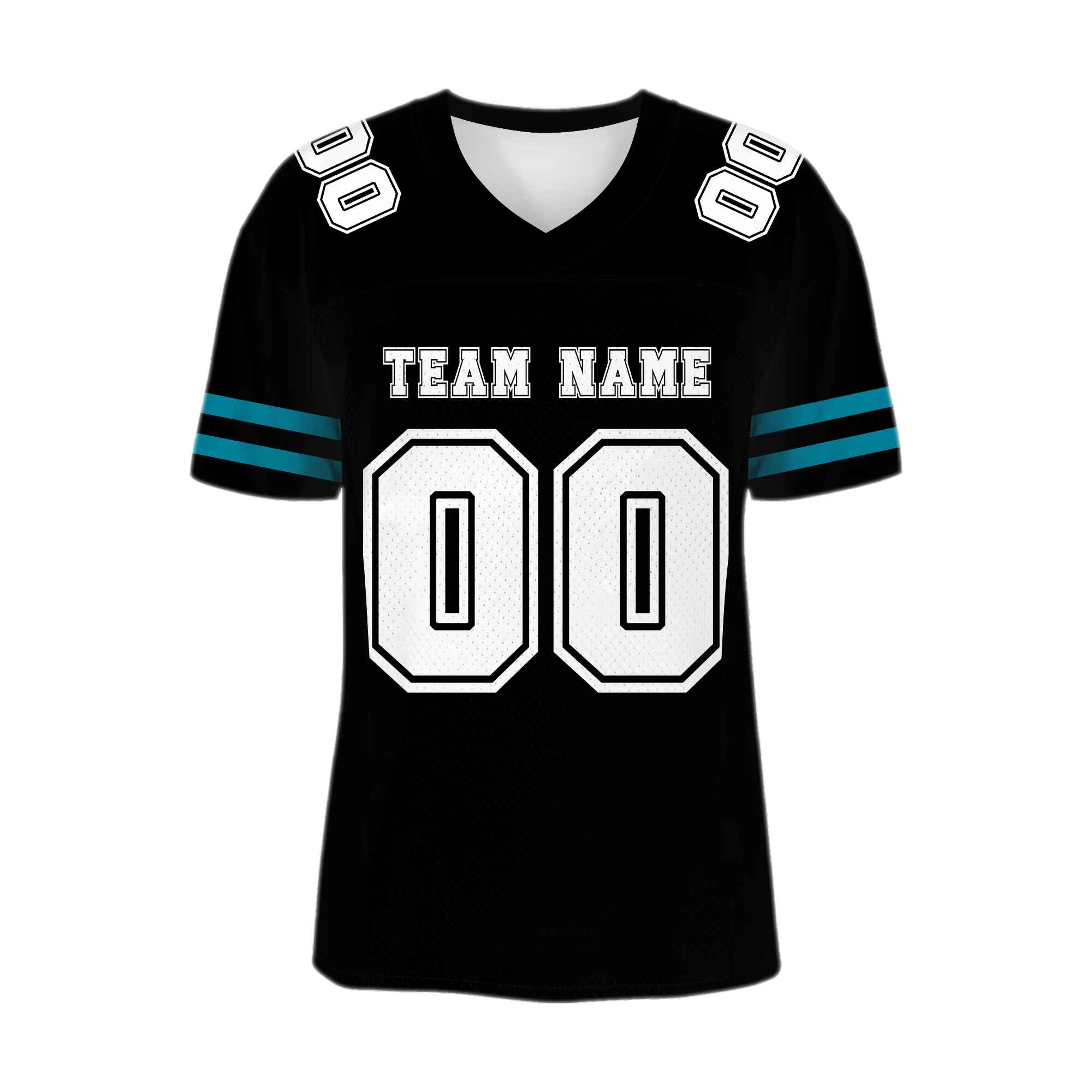 Custom Black White-Teal Mesh Authentic Football Jersey