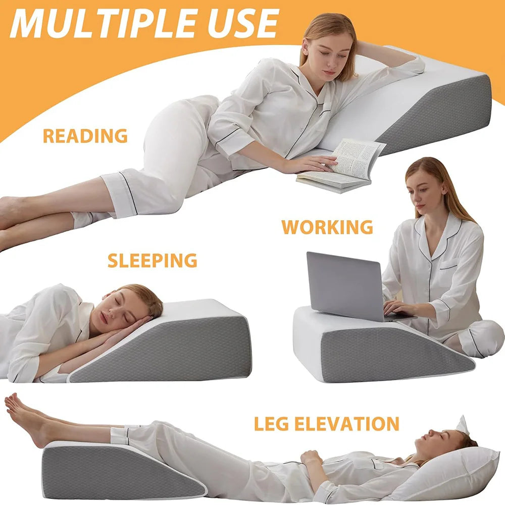 Memory Foam Leg Wedge Pillow – 8 Inch Elevation Support Cushion for Rest and Side Sleeping