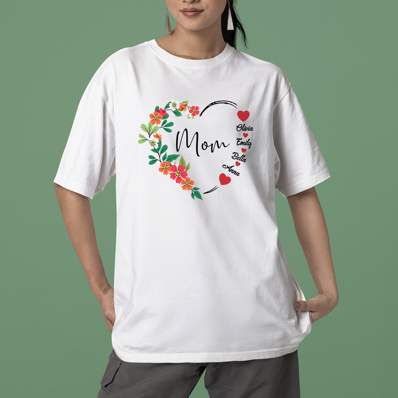Custom Mom with Kids Names Shirt, Custom Gigi Heart Sweatshirt, Personalized Family T-Shirt, Your Name Floral Heart Sweater, Mama Shirt, Mom Shirt, Mother's Day Gift, Happy Mother’s Day