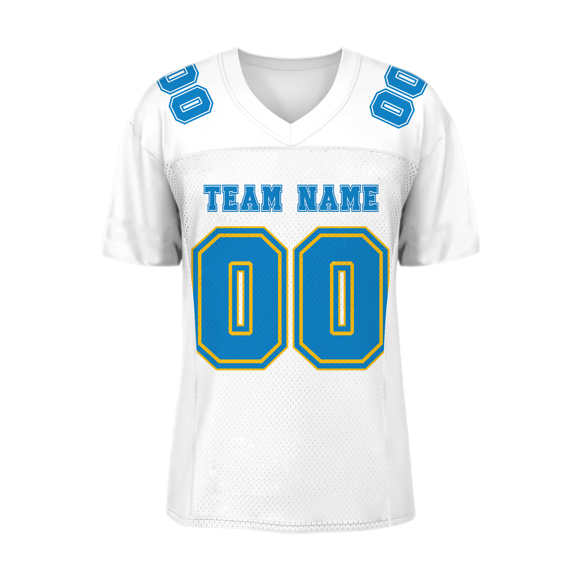 Custom White Blue-Gold Mesh Authentic Football Jersey
