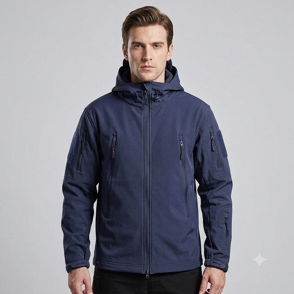 Men's Winter Softshell Fleece Hooded Jacket – Windproof Outdoor Hiking & Camping Coat