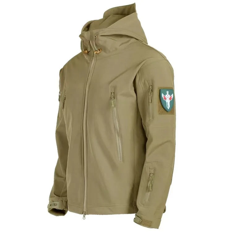 Men's Tactical Softshell Jacket – Windproof Water-Resistant Fleece-Lined Hooded Coat