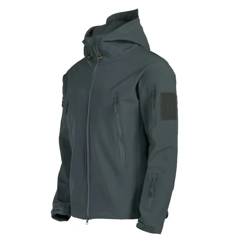 Men's Tactical Softshell Jacket – Windproof Water-Resistant Fleece-Lined Hooded Coat