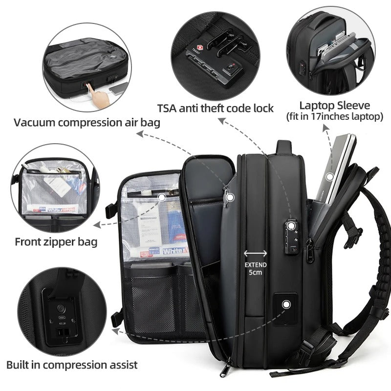 Vacuum Compression Travel Backpack – Expandable Waterproof Laptop Backpack for Business & Outdoor Travel