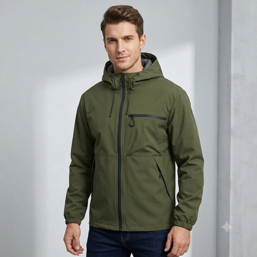 Men's Waterproof Hooded Rain Jacket – Lightweight Windproof Outdoor Hiking Windbreaker