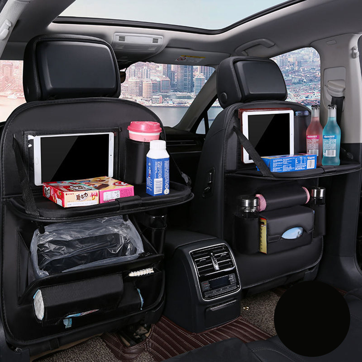 Backseat Organizer With Tablet Holder PU Leather, Custom Fit For Your Cars, Backseat Car Organizer, Car Seat Back Protectors Kick With Foldable Table Tray Car Seat Organizer, Car Accessories PE15987