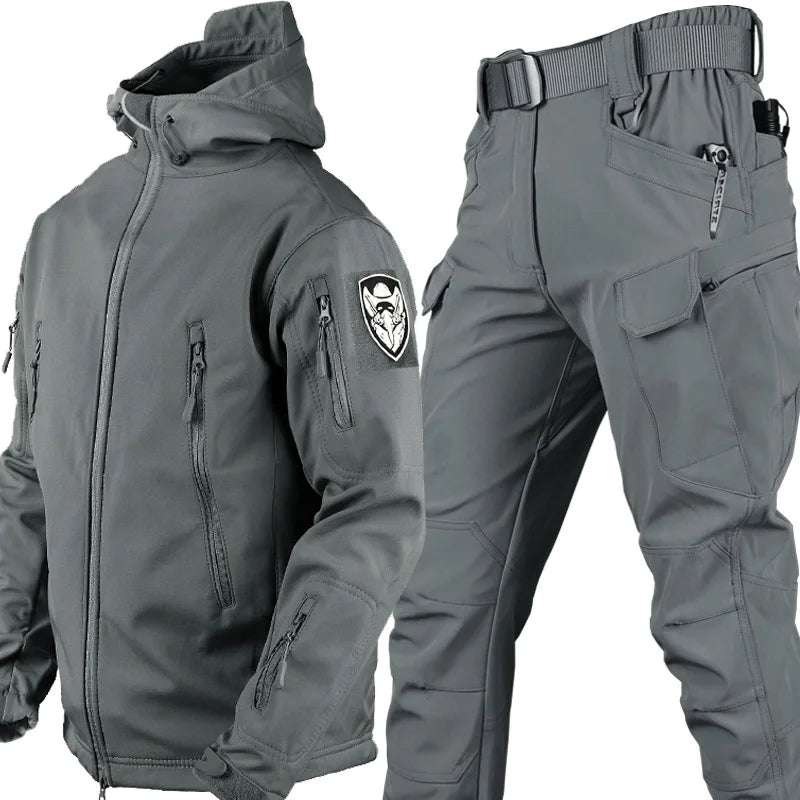 Men’s Soft Shell Tactical Set – Waterproof Fleece Lined Multi-Pocket Outdoor Wear