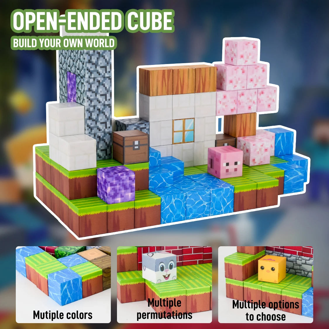 Magnetic Blocks Constructor, Sakura Island 112pcs, Wooden Constructor, Table Game, Wooden Cubes toys, Handmade Gift Idea, 3D puzzle, Kids Christmas Gift C54