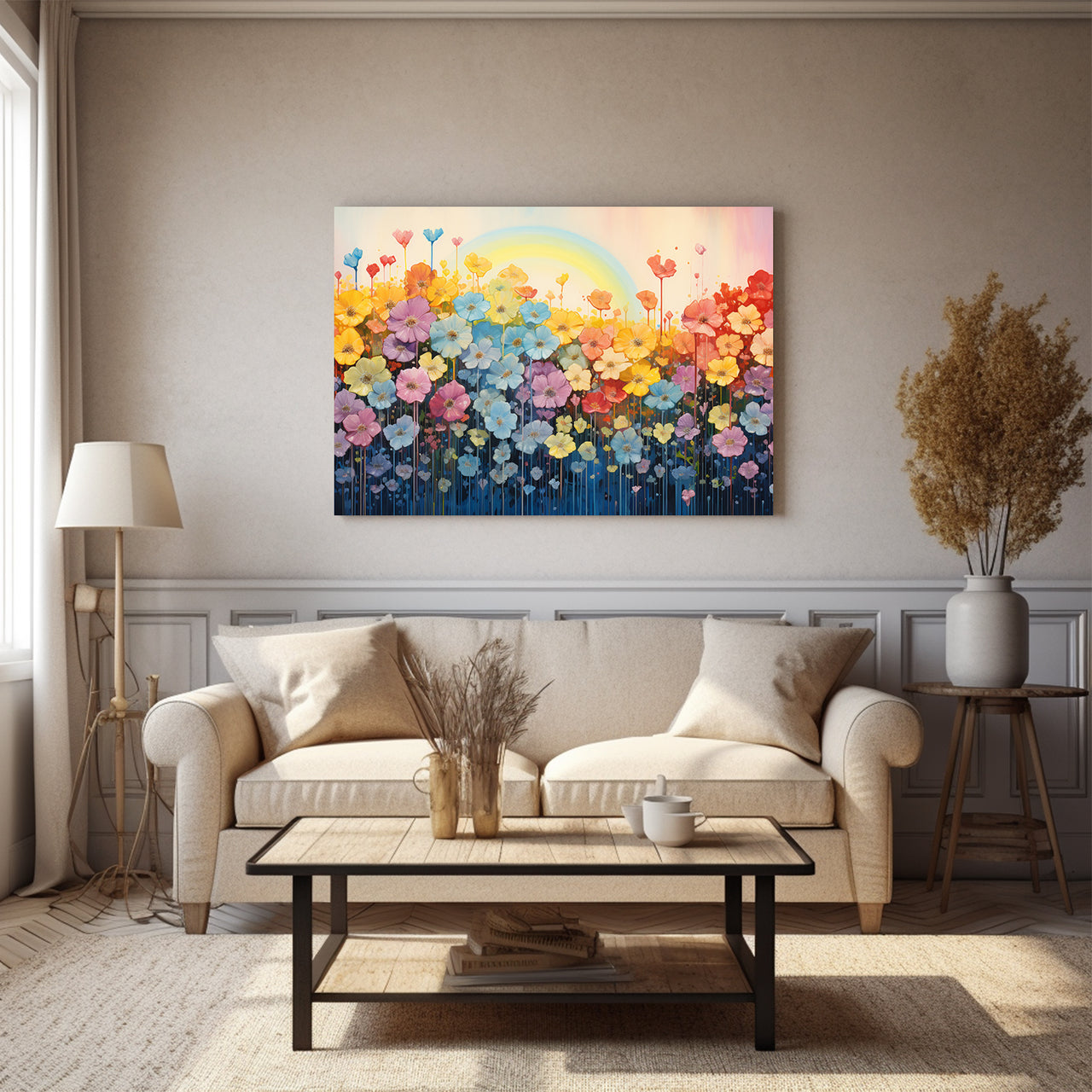 Wildflowers on Canvas, Colorful Wildflower Field Art Print 02, Minimalist Flower Wall Art, Abstract Wall Art, Watercolor flowers, Floral Print, Classic, Rustic Farmhouse, Wildflower Home Decor, Flower Painting Canvas, Floral Wall Art