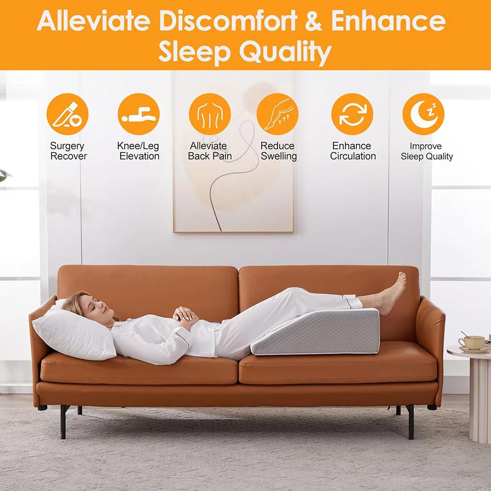 Memory Foam Leg Wedge Pillow – 8 Inch Elevation Support Cushion for Rest and Side Sleeping