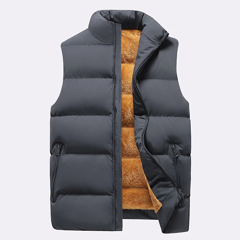 Men's Puffer Vest Warm Sleeveless Winter Jackets Waterproof Zipper Coats With Stand-Up Collar Casual Lightweight Outerwear For Cold Weather C2