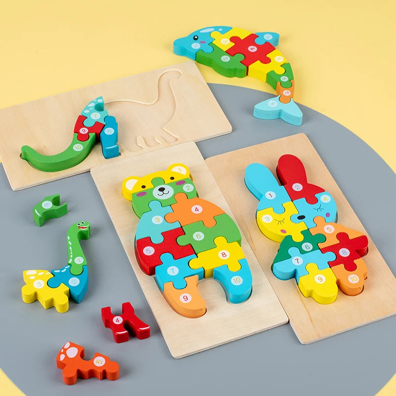 Animal Wooden Puzzles for Toddlers, Colors and Counting Building Toys and Toddler Games, Montessori Toys Wood Blocks, Toddler gift, Kids Christmas gift C149
