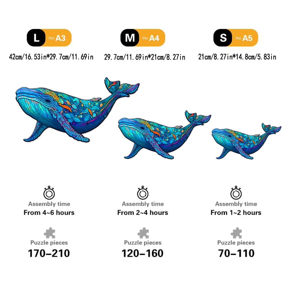 Unique Animal Wooden Jigsaw Puzzles, Whale Laser Cut puzzle, Unique Whale Shape Challenge, DIY Crafts, Educational Toys for Adults and Kids, Perfect Gift Idea, Christmas gift Idea 187