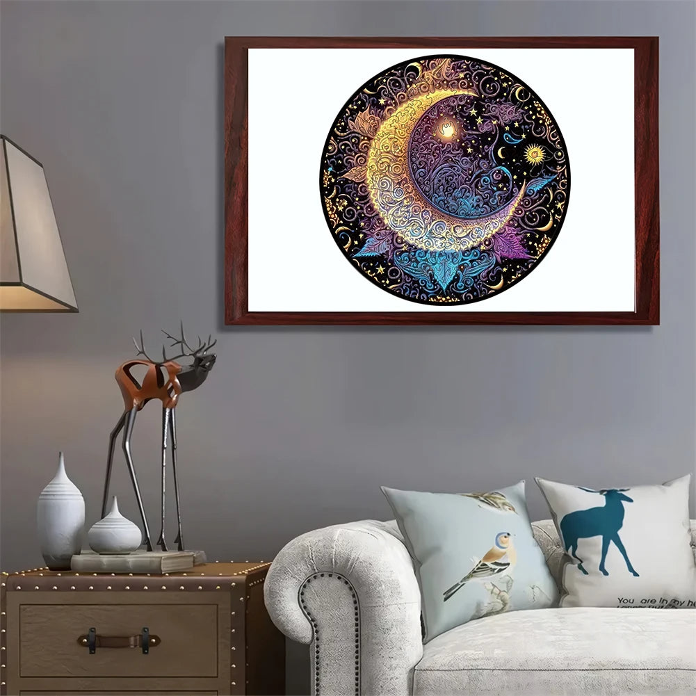 Unique Wooden Jigsaw Puzzle, Magic Moon Stained Glass Puzzle, Wooden Jigsaw Puzzle, Mindfulness & Educational Animals Game for All Ages, Unique Sustainable, Wildlife Gift, Christmas gift Idea C173
