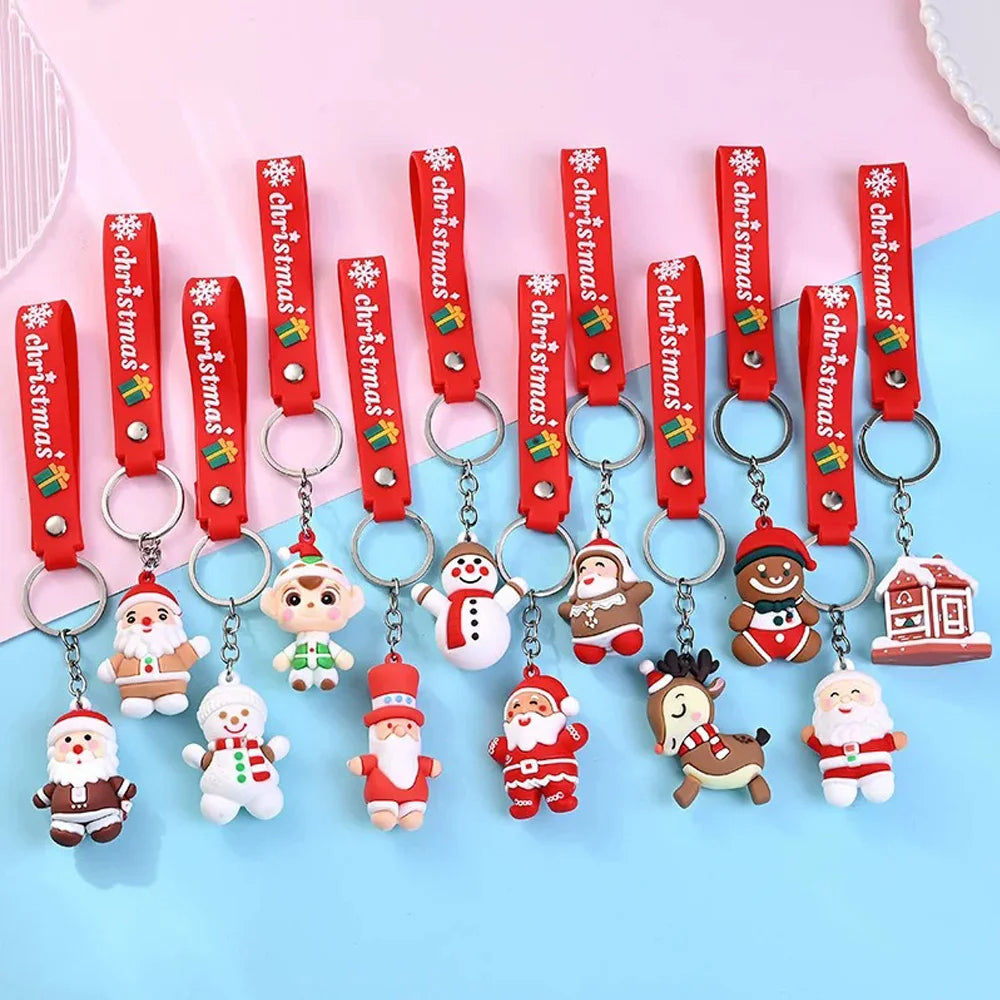 6PCS/3PCS/1PC Santa Claus & Snowman 3D Keychain – Christmas Bag Pendant for Kids Holiday Gift