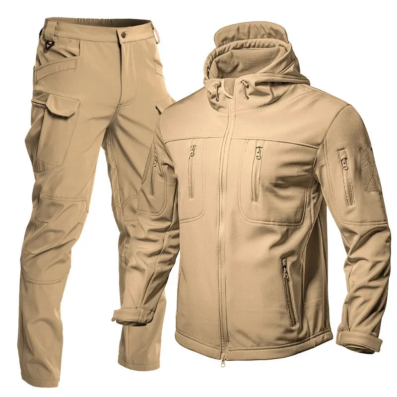 Men’s Soft Shell Tactical Jacket – Waterproof Fleece Lined Outdoor Winter Warm Coat Set