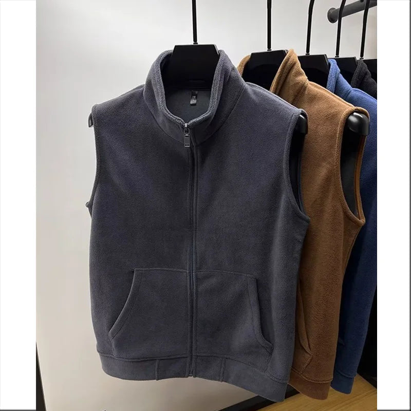 2024 Men’s Polar Fleece Vest – Windproof, Warm, Double-Sided Sleeveless Jacket for Outdoor Casual Wear C4
