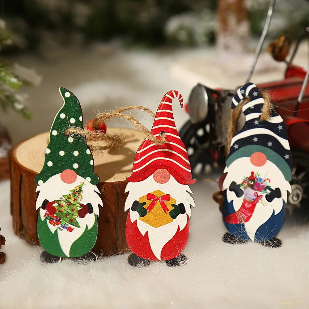 9/12pcs Christmas Gnomes Wooden Pendant – Xmas Tree Hanging Ornaments for Holiday Home Decoration & Gifts 2025