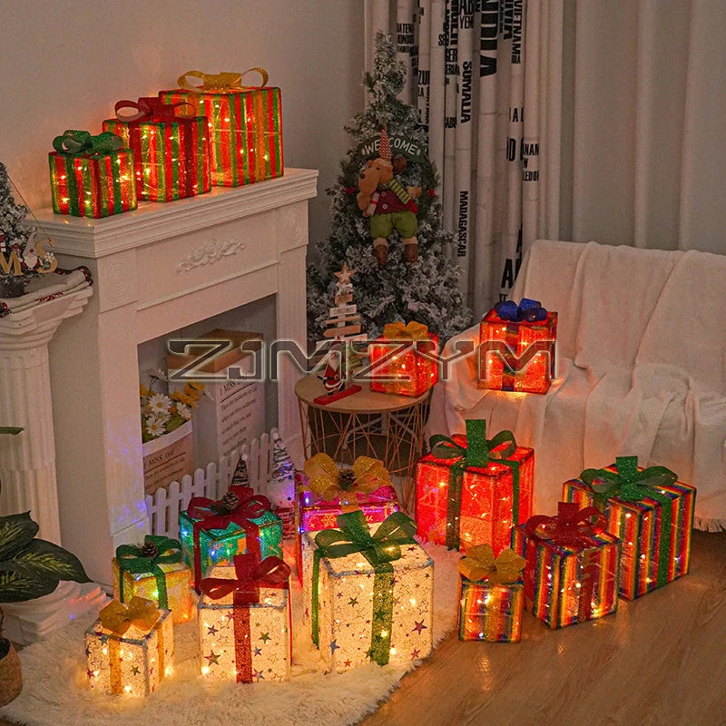 Christmas Glowing Gift Box – LED Ornament Lights for Outdoor & Indoor Holiday Decor