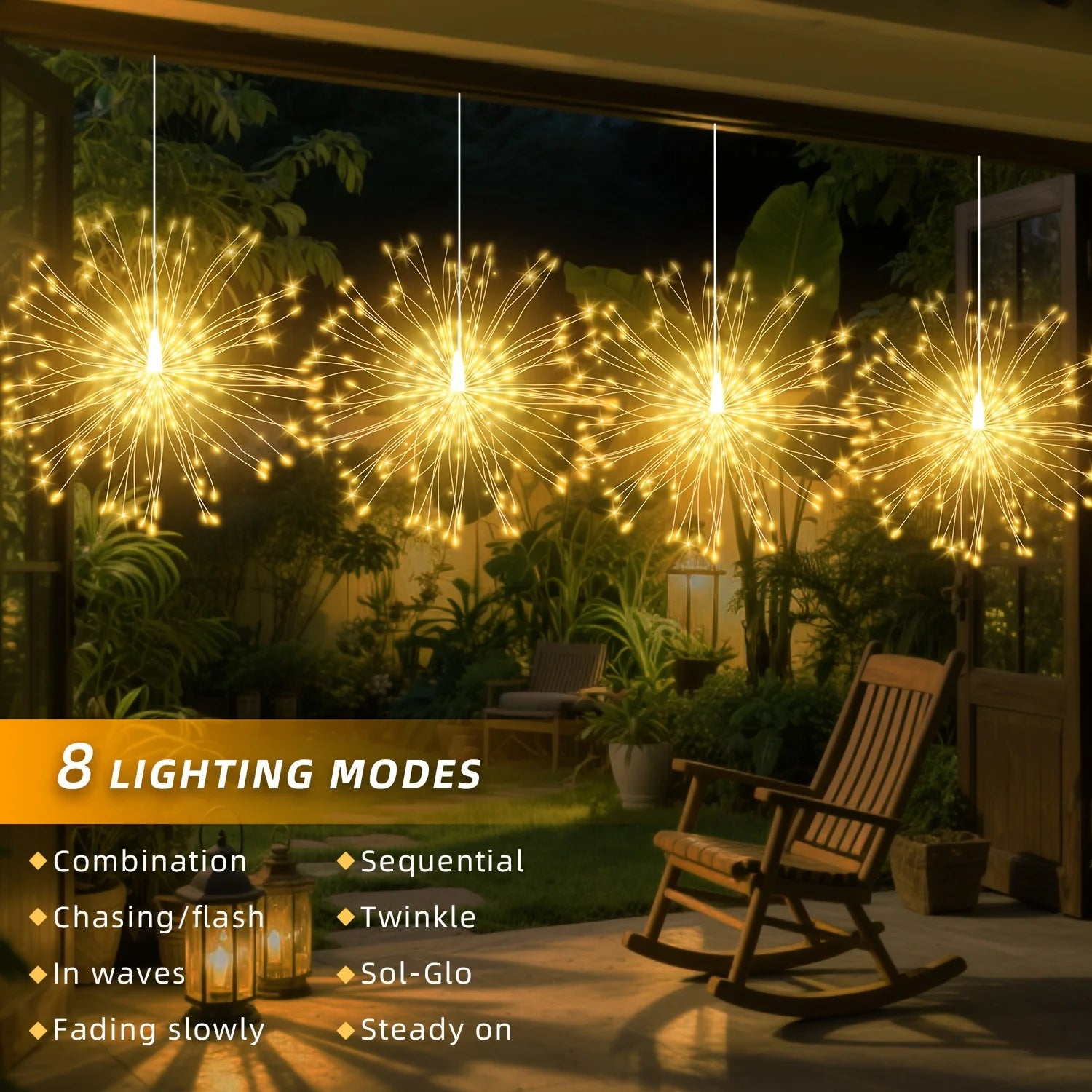 4/5PCS Solar Hanging Firework Lights | Outdoor Waterproof Fairy Lights with 8 Modes for Garden, Patio, Wedding, Party, Christmas Decoration
