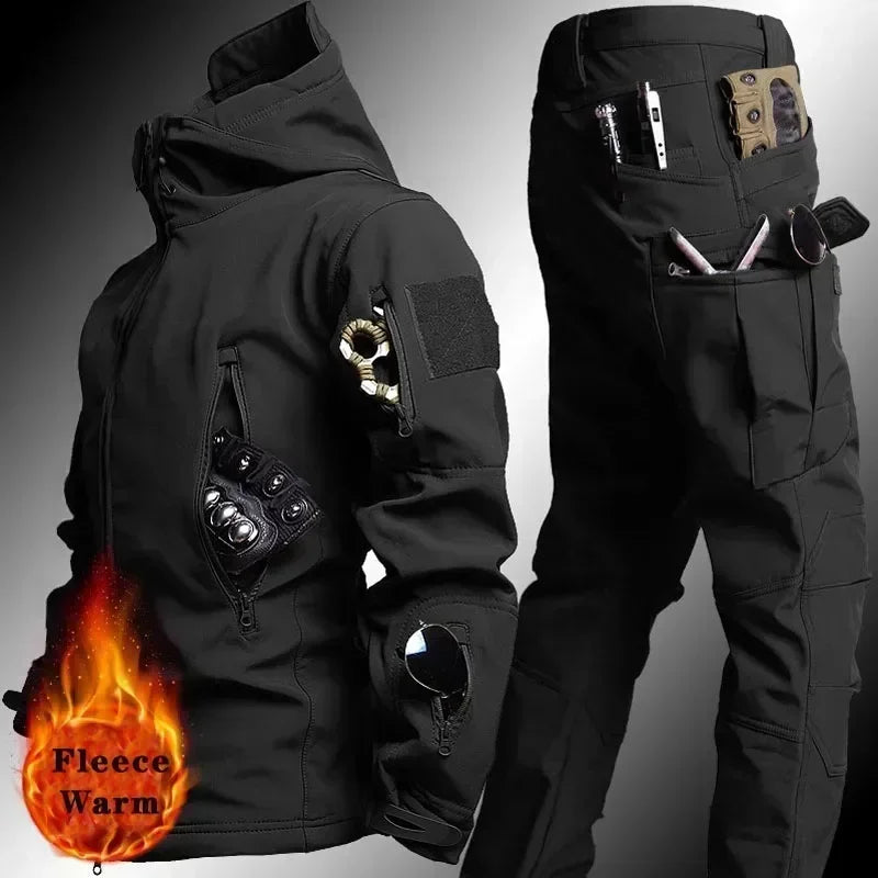 Men’s Soft Shell Tactical Set – Waterproof Fleece Lined Multi-Pocket Outdoor Wear