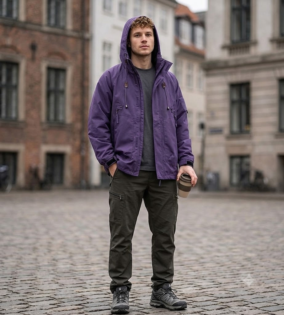 Men's Hooded Windbreaker Jacket – Lightweight Waterproof Zipper Outdoor Cargo Coat