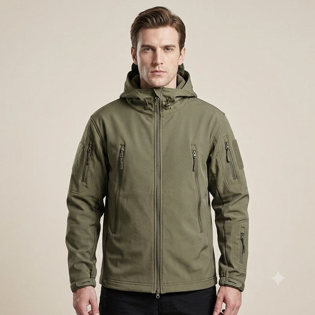 Men's Winter Softshell Fleece Hooded Jacket – Windproof Outdoor Hiking & Camping Coat