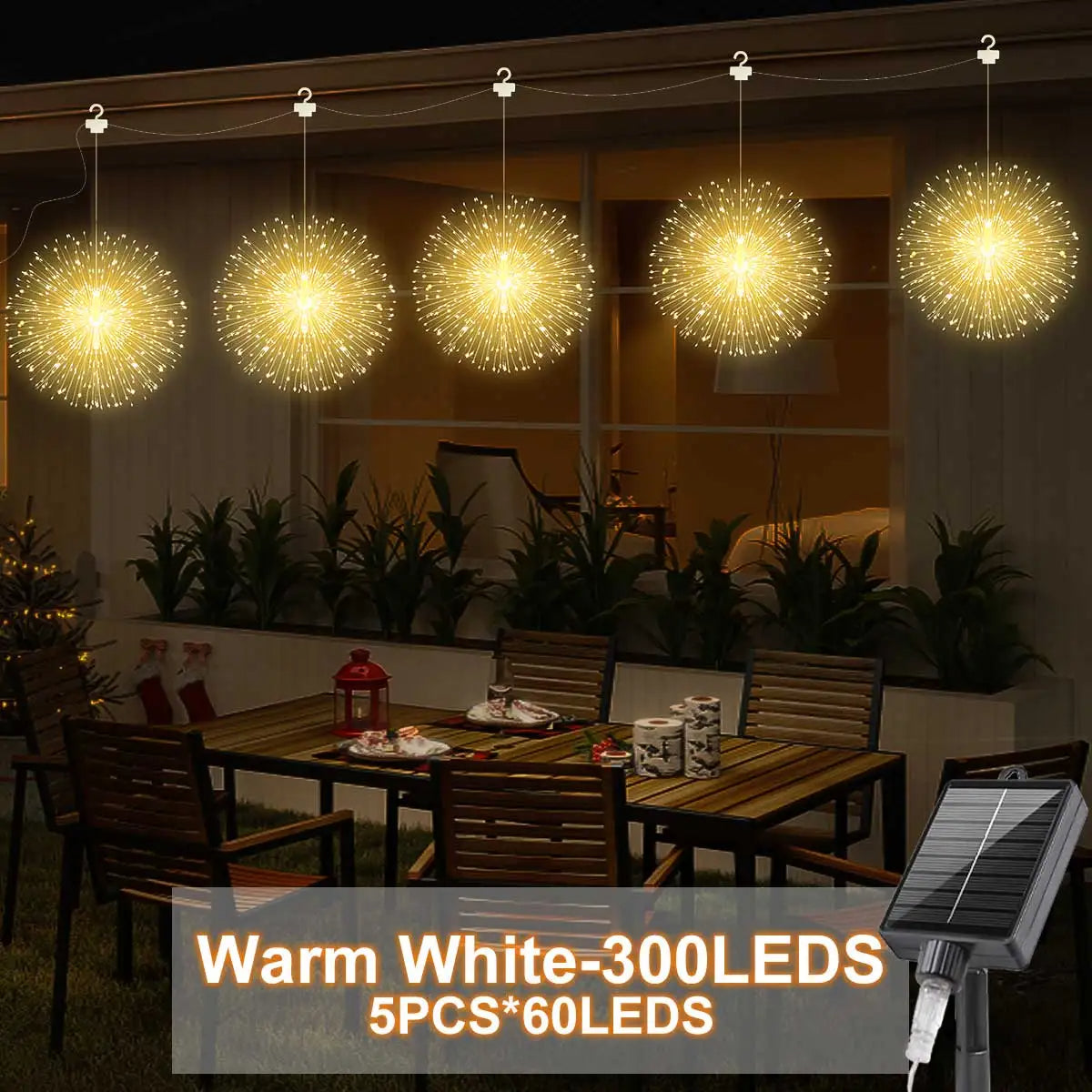 4/5PCS Solar Hanging Firework Lights | Outdoor Waterproof Fairy Lights with 8 Modes for Garden, Patio, Wedding, Party, Christmas Decoration