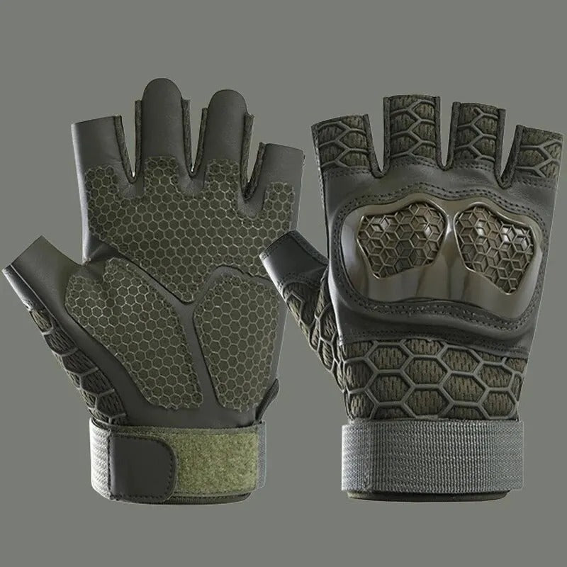 Men's Tactical Half Finger Gloves – Hard Knuckle Protective Outdoor Gloves