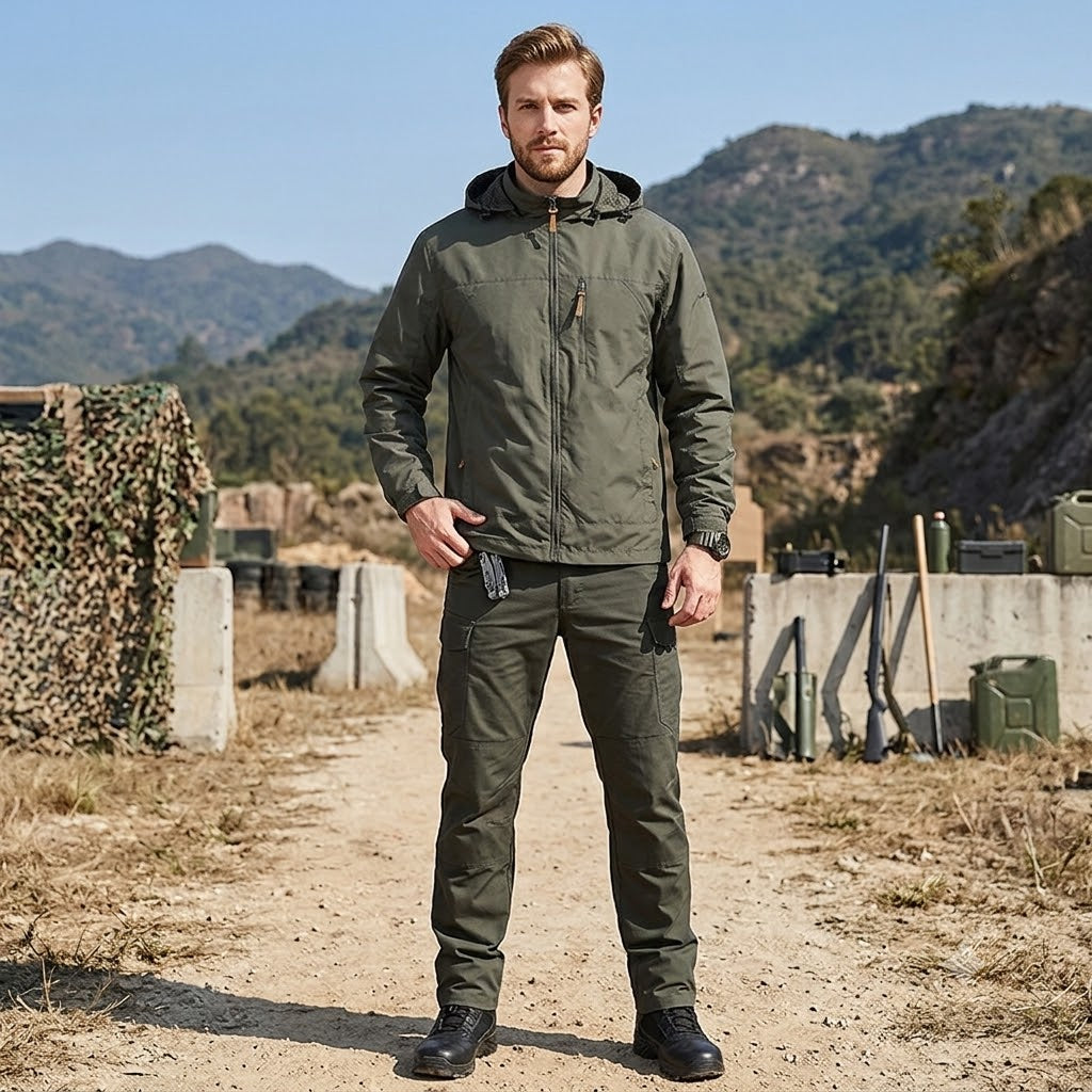 Men's Waterproof Tactical Windbreaker Jacket – Hooded Outdoor Hiking & Climbing Coat