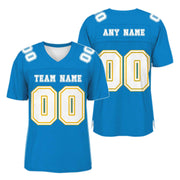 Custom Blue White-Gold Mesh Authentic Football Jersey