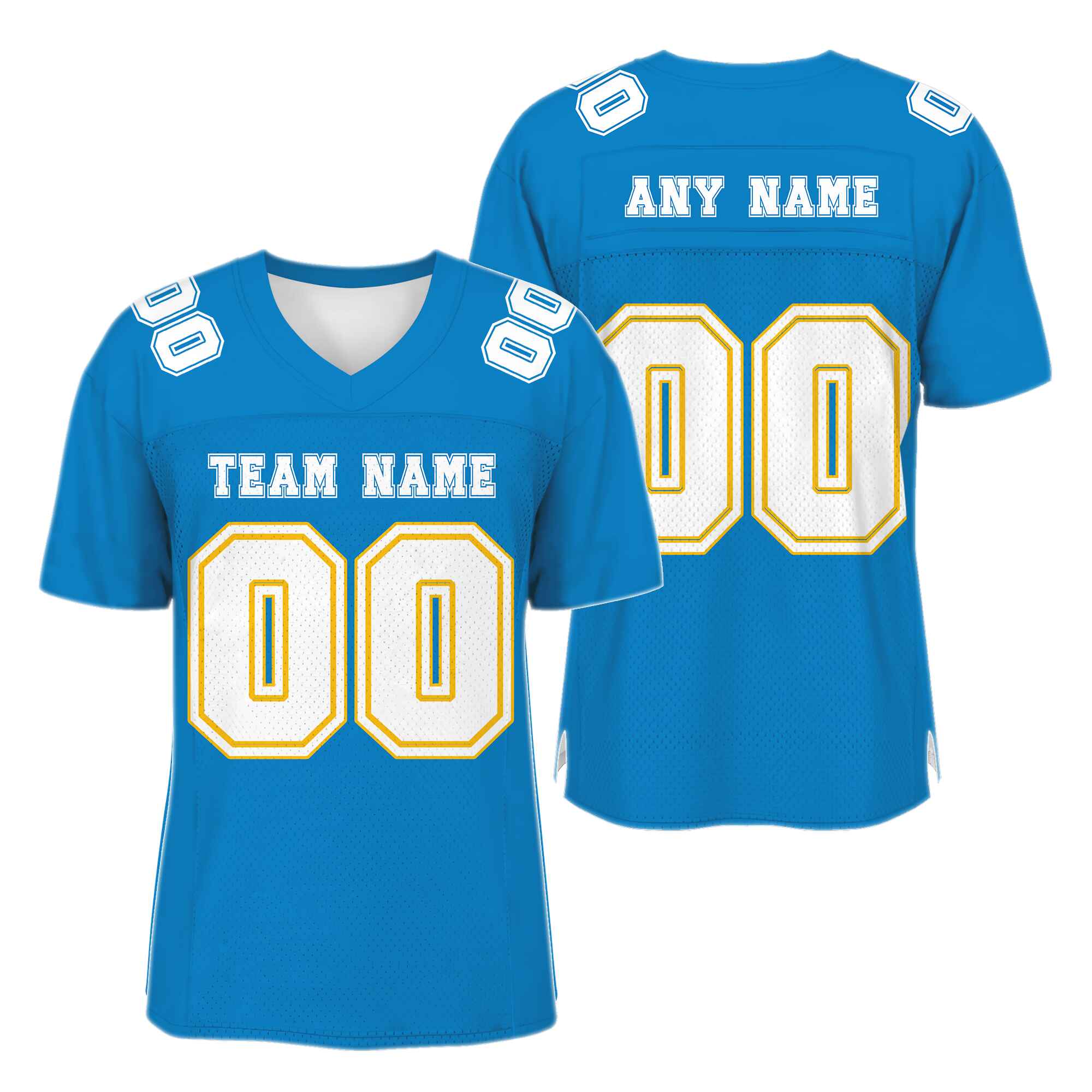 Custom Blue White-Gold Mesh Authentic Football Jersey