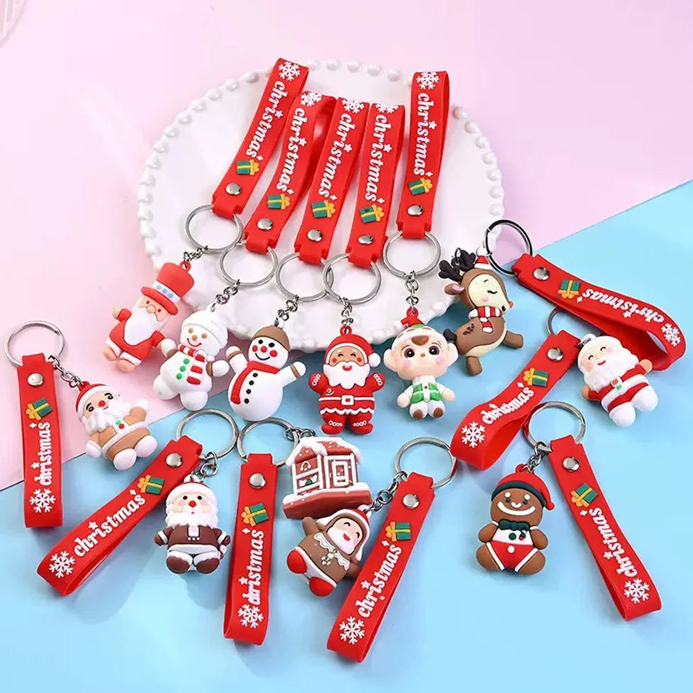 6PCS/3PCS/1PC Santa Claus & Snowman 3D Keychain – Christmas Bag Pendant for Kids Holiday Gift